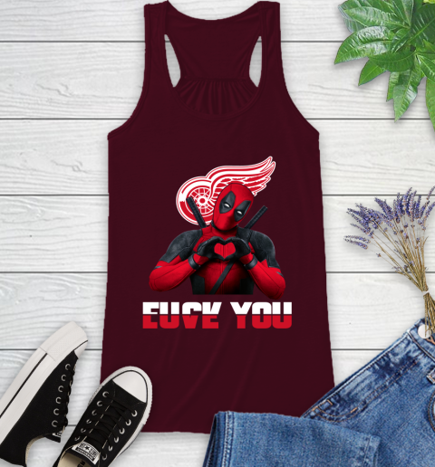 NHL Detroit Red Wings Deadpool Love You Fuck You Hockey Sports Racerback Tank 2