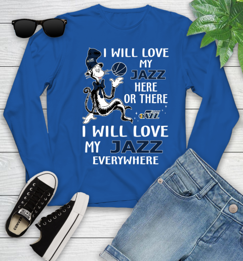 NBA Basketball Utah Jazz I Will Love My Jazz Everywhere Dr Seuss Shirt Youth Long Sleeve 9