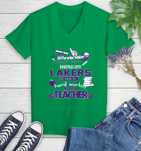 Los Angeles Lakers NBA I'm A Difference Making Student Caring Basketball Loving Kinda Teacher Women's V-Neck T-Shirt 5