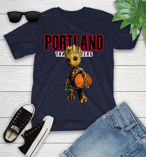 Portland Trail Blazers NBA Basketball Groot Marvel Guardians Of The Galaxy Youth T-Shirt 3