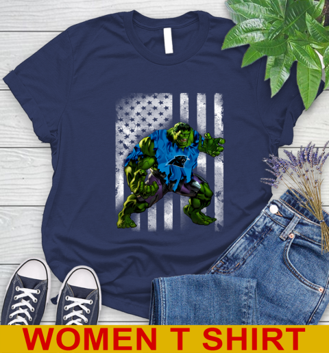 Carolina Panthers Hulk Marvel Avengers NFL Football American Flag Women's T-Shirt 12