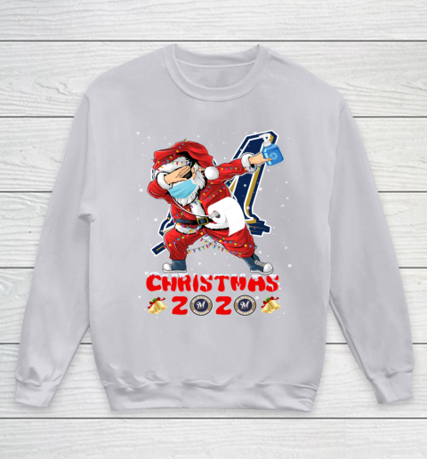 Milwaukee Brewers Funny Santa Claus Dabbing Christmas 2020 MLB Youth Sweatshirt 3