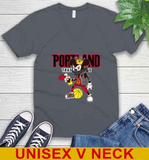 Portland Trail Blazers NBA Basketball Mickey Peace Sign Sports V-Neck T-Shirt 5