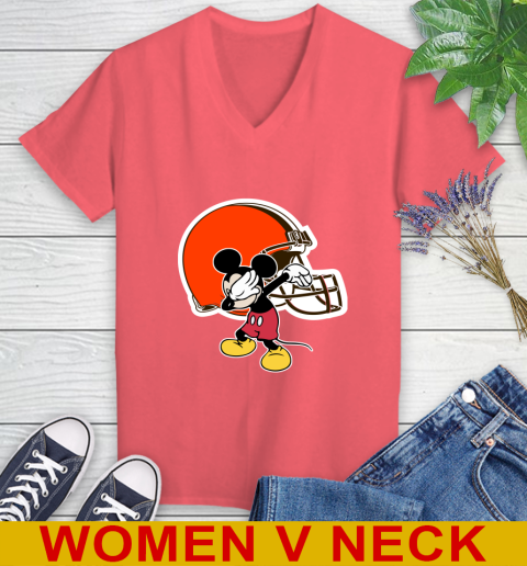 Cleveland Browns NFL Football Dabbing Mickey Disney Sports Women's V-Neck T-Shirt 7