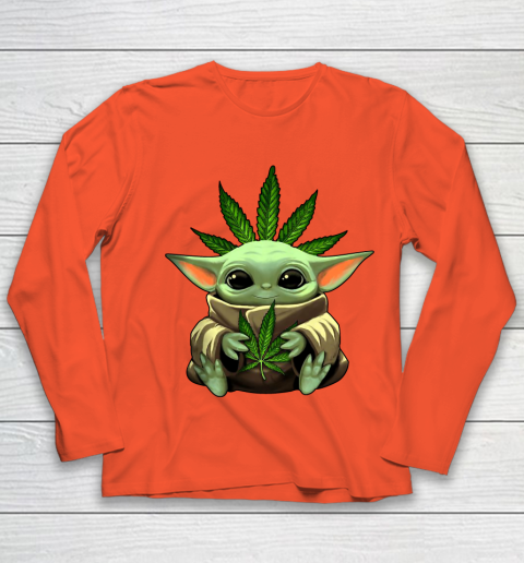 Baby Yoda Hug Marijuana Canabis Youth Long Sleeve 4