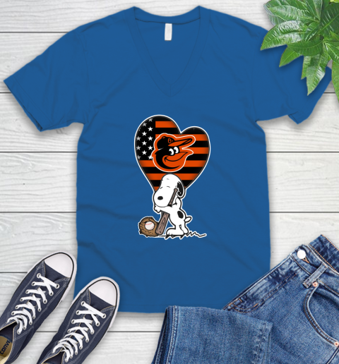Baltimore Orioles MLB Baseball The Peanuts Movie Adorable Snoopy V-Neck T-Shirt 6