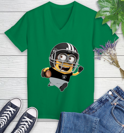 NFL Oakland Raiders Minions Disney Football Sports Women's V-Neck T-Shirt 5