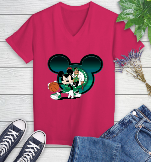 NBA Boston Celtics Mickey Mouse Disney Basketball Women's V-Neck T-Shirt 9