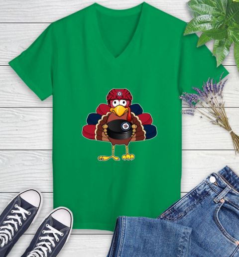 Winnipeg Jets Turkey Thanksgiving Day Women's V-Neck T-Shirt 5