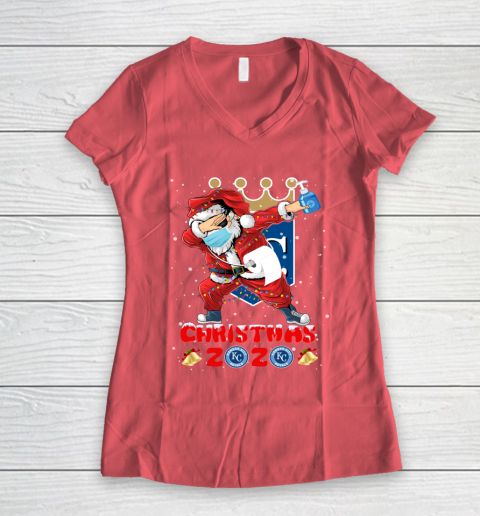 Kansas City Royals Funny Santa Claus Dabbing Christmas 2020 MLB Women's V-Neck T-Shirt 4