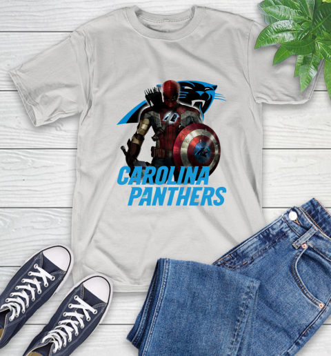 NFL Captain America Thor Spider Man Hawkeye Avengers Endgame Football Carolina Panthers T-Shirt