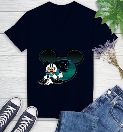 NFL Carolina Panthers Mickey Mouse Disney Football T Shirt Women's V-Neck T-Shirt 3