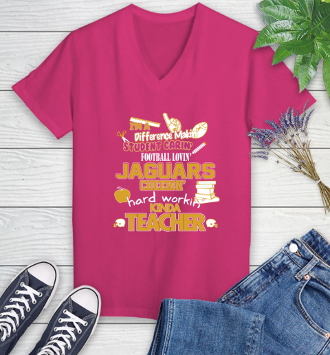 Jacksonville Jaguars NFL I'm A Difference Making Student Caring Football Loving Kinda Teacher Women's V-Neck T-Shirt 9