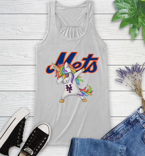 New York Mets MLB Baseball Funny Unicorn Dabbing Sports Racerback Tank