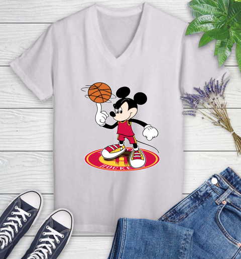 NBA Basketball Houston Rockets Cheerful Mickey Disney Shirt Women's V-Neck T-Shirt 2