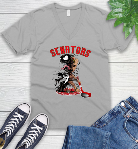 NHL Ottawa Senators Hockey Venom Groot Guardians Of The Galaxy V-Neck T-Shirt 4