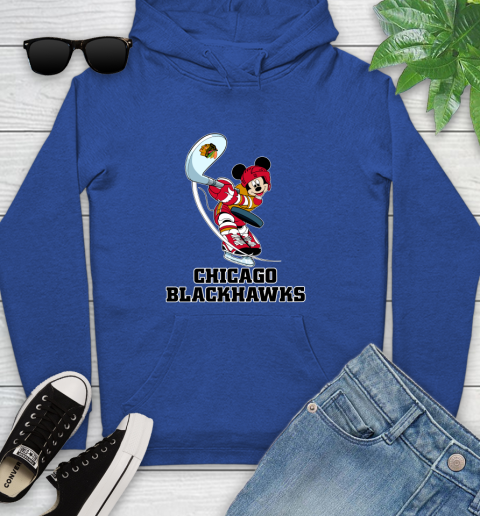 NHL Hockey Chicago Blackhawks Cheerful Mickey Mouse Shirt Youth Hoodie 9