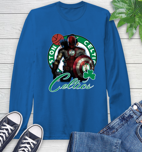 Boston Celtics NBA Basketball Captain America Thor Spider Man Hawkeye Avengers Long Sleeve T-Shirt 9