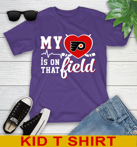 NHL My Heart Is On That Field Hockey Sports Philadelphia Flyers Youth T-Shirt 3