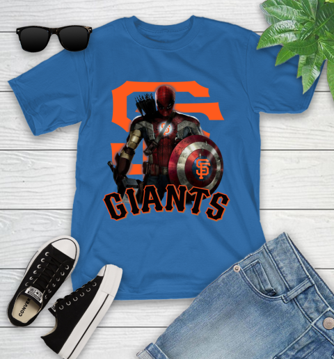 MLB Captain America Thor Spider Man Hawkeye Avengers Endgame Baseball San Francisco Giants Youth T-Shirt 9