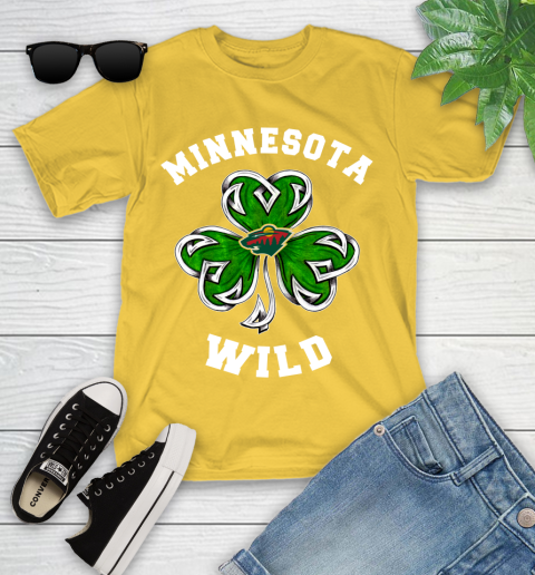 NHL Minnesota Wild Three Leaf Clover St Patrick's Day Hockey Sports Youth T-Shirt 10