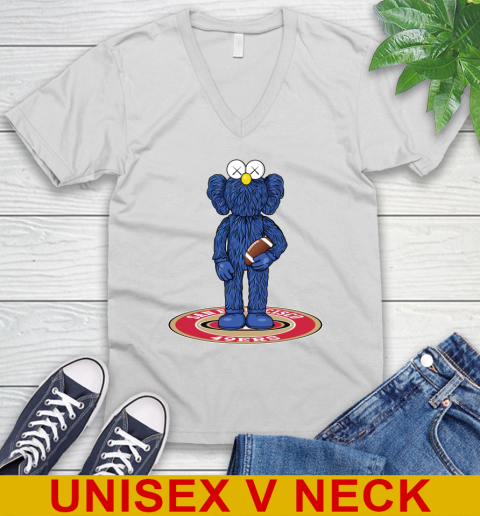NFL Football San Francisco 49ers Kaws Bff Blue Figure Shirt V-Neck T-Shirt