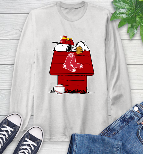 MLB Boston Red Sox Snoopy Woodstock The Peanuts Movie Baseball T Shirt Long Sleeve T-Shirt