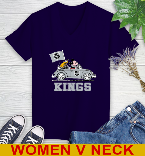 NHL Hockey Los Angeles Kings Pluto Mickey Driving Disney Shirt Women's V-Neck T-Shirt 4