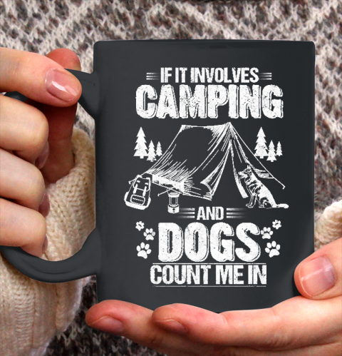 Camping and Dogs Funny Tent Camper Dog White Distressed Ceramic Mug 11oz