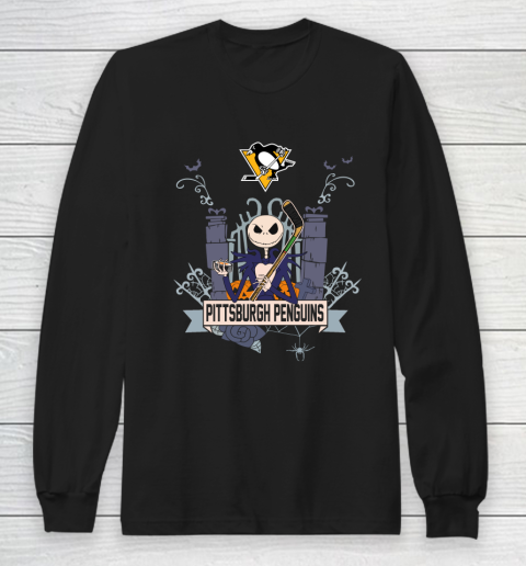 NHL Pittsburgh Penguins Hockey Jack Skellington Halloween Long Sleeve T-Shirt