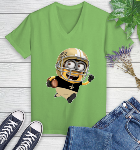 NFL New Orleans Saints Minions Disney Football Sports Women's V-Neck T-Shirt 11