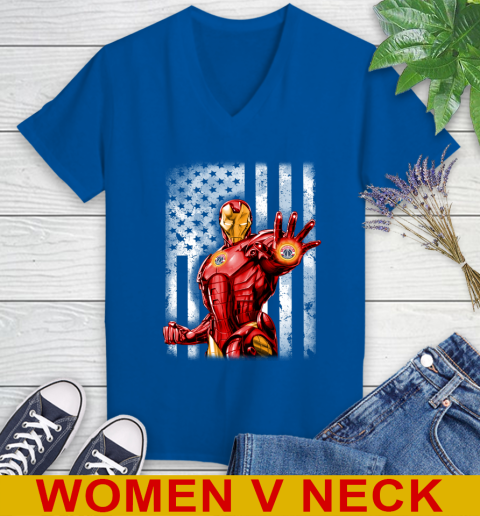 Washington Wizards NBA Basketball Iron Man Avengers American Flag Shirt Women's V-Neck T-Shirt 9