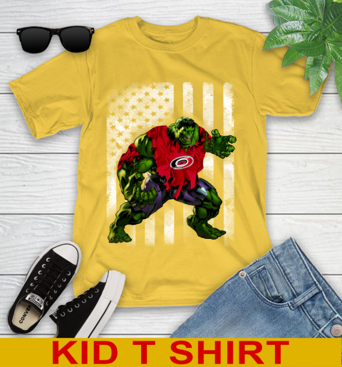 Carolina Hurricanes Hulk Marvel Avengers NHL Hockey American Flag Youth T-Shirt 9