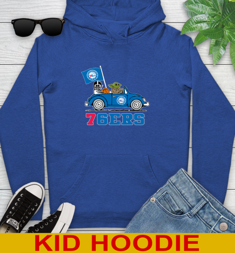 NBA Basketball Philadelphia 76ers Darth Vader Baby Yoda Driving Star Wars Shirt Youth Hoodie 10