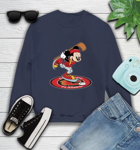 NHL Hockey Calgary Flames Cheerful Mickey Disney Shirt Sweatshirt 4 NHL Hockey Calgary Flames Cheerful Mickey Disney Shirt Sweatshirt - Image 4