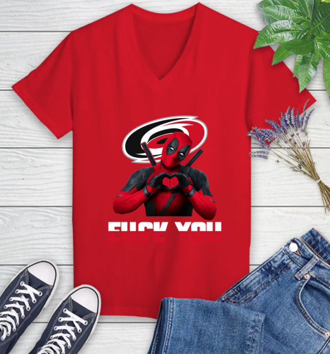 NHL Carolina Hurricanes Deadpool Love You Fuck You Hockey Sports Women's V-Neck T-Shirt 11