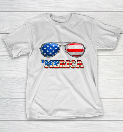 Merica Sunglasses 4th Of July Funny Patriotic American Flag T-Shirt