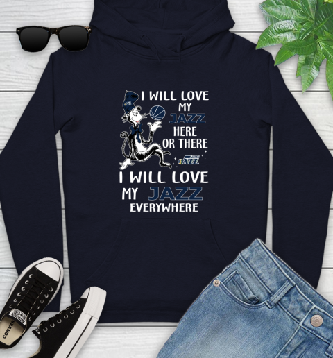 NBA Basketball Utah Jazz I Will Love My Jazz Everywhere Dr Seuss Shirt Youth Hoodie 3
