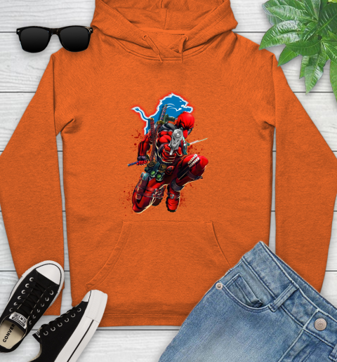 NFL Deadpool Marvel Comics Sports Football Detroit Lions Youth Hoodie 5