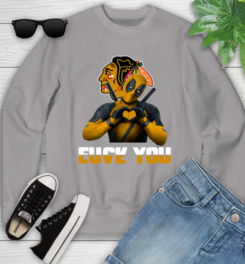 NHL Chicago Blackhawks Deadpool Love You Fuck You Hockey Sports Youth Sweatshirt 3