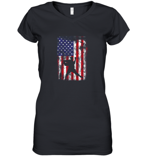 Baseball Pitcher 4th Of July Patriotic American USA Flag Women's V-Neck T-Shirt