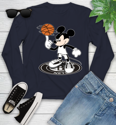 NBA Basketball Brooklyn Nets Cheerful Mickey Disney Shirt Youth Long Sleeve 3
