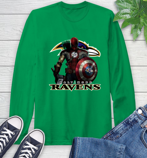 NFL Captain America Thor Spider Man Hawkeye Avengers Endgame Football Baltimore Ravens Long Sleeve T-Shirt 7