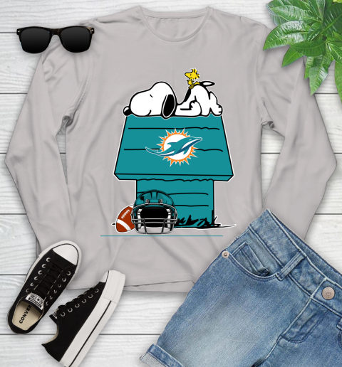 Miami Dolphins NFL Football Snoopy Woodstock The Peanuts Movie Youth Long Sleeve 12