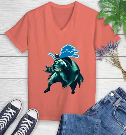 NFL Batman Football Sports Detroit Lions Women's V-Neck T-Shirt 6