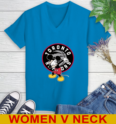 Toronto Raptors NBA Basketball Dabbing Mickey Disney Sports Women's V-Neck T-Shirt 8