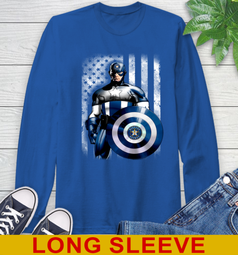 Houston Astros MLB Baseball Captain America Marvel Avengers American Flag Shirt Long Sleeve T-Shirt 11