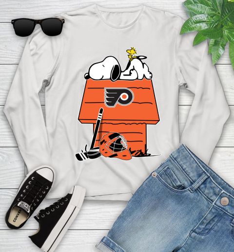 Philadelphia Flyers NHL Hockey Snoopy Woodstock The Peanuts Movie Youth Long Sleeve