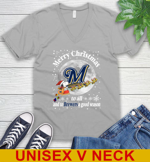 Milwaukee Brewers Merry Christmas To All And To Brewers A Good Season MLB Baseball Sports V-Neck T-Shirt 3