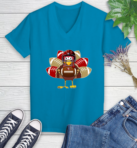 San Francisco 49ers Turkey Thanksgiving Day Women's V-Neck T-Shirt 7